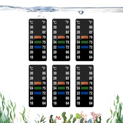Adhesive Fish Tank Thermometer Strip Aquarium Thermometer Sticker Display 64-86℉ (18-30℃) Brewing Thermometer Test Strip 6 PCS (1.58" x 0.67") - size: 1.58" x 0.67"
