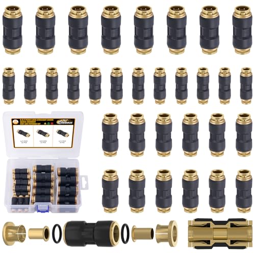 CheeMuii 32 PCS DOT Air Line Fittings 1/4" 3/8" 1/2" DOT Push Lock Air Fittings Brass and Plastic Straight Unions Quick Connect Air Hose Fittings Repair Kit - color: Black, size: 30 PCS