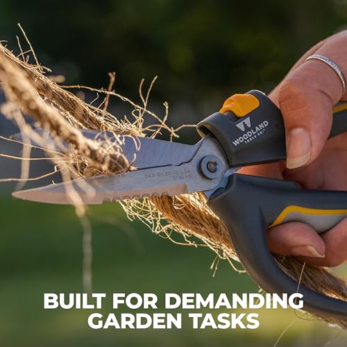 Woodland Tools Utility Snips – Super Duty Garden Snips with Serrated Trimming Scissors, Knife Edge, Wire and Twine Cutter, Stainless Steel Construction, Sheath Included – Plant Scissors for Yard Work - style: Super Duty Snip
