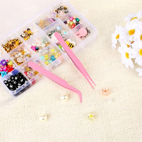 Stainless Steel Sticker Tweezers Kit - 2 PCS Multipurpose Straight and Curved Tip Tweezers for DIY, Jewelry Making, Cardmaking, Scrapbooking, Model Crafting - color: Pink
