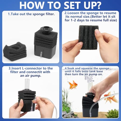 Moonorange Aquarium Bio Sponge Filter, Super-Quiet Submersible Fish Tank Foam Filter with 1 Spare Sponge, Suits Tanks Within 110 Gallon(L)