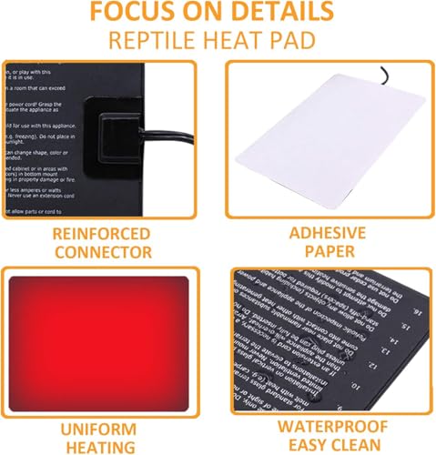 Aiicioo Under Tank Heater Thermostat - Reptile Heating Pad with Temperature Control Reptile Heat Mat for Combo Set for Hermit Crab Lizard Terrarium 16W - size: 8" X 12"(16W) with Thermostat