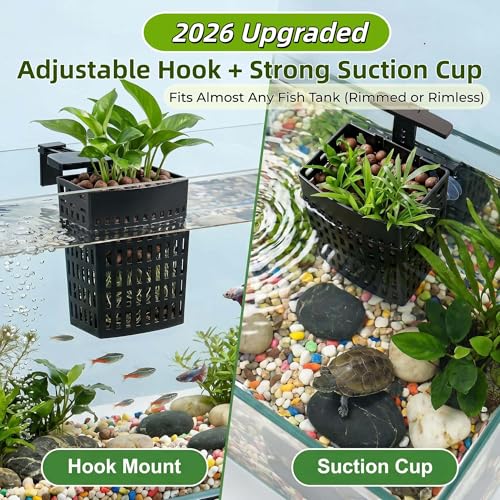 2 Pack Upgraded Aquarium Plant Holder, Adjustable Width and Height Hook Fish Tank Plant Holder with Suction Cup for Aquascape Decor (Black) - color: Black