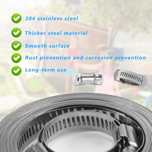 304 Stainless Steel Hose Clamp Assortment Kit DIY, Cut-To-Fit 12 FT Metal Strap+10pcs Stronger Fasteners,Large Adjustable Worm Gear Band Hose Clamps Screw Clamps Duct Pipe Metal Clamp Strapping - size: 12 FT Metal Strap + 10 Fasteners