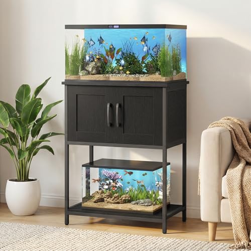 MAHANCRIS 10 Gallon Fish Tank Stand, Metal Frame Aquarium Stand, Cabinet for Fish Tank Accessories Storage, Heavy Duty Reptile Turtle Tank Stand for Home Office, 23.6" L x 11.8" W, Black FTBK2101 - color: Black