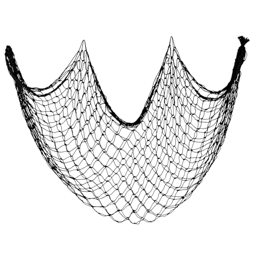 ZUEXT Decorative Fishing Net 5x10 ft, Large Black Picture Fish Net, Wall Photo Hanging Fishnet for Nautical Gothic Pirate Ocean Themed Beach Under The Sea Party Decorations, 3mm Thick Cotton Table Runner Wall Net Decor - color: Black, size: 5 ft x 10 ft -