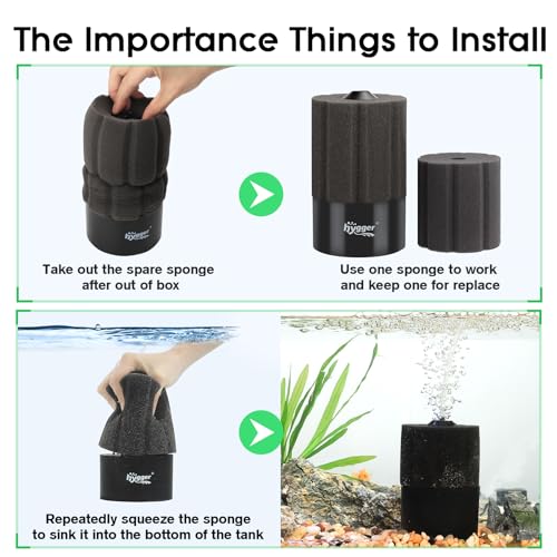 hygger Aquarium Sponge Filter 20-55 Gallon Fish Tank Filter for Breeding Fry Shrimp Snails Betta Air-Powered Filter with Reusable Biochemical Ball Spare Sponge Foam Filter - size: Medium