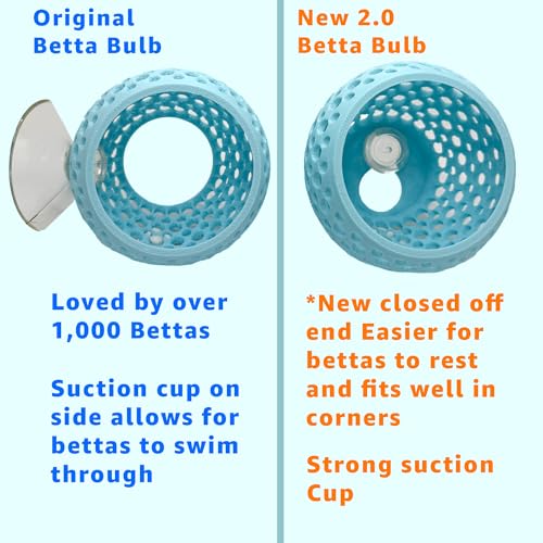 Betta Bulb Hide 2.0 | Large Aquarium Cave with Suction Cup for Small Fish Tank, Shrimp Hideout, Aquatic Decor (Cotton Candy Blue) - color: Cotton Candy Blue