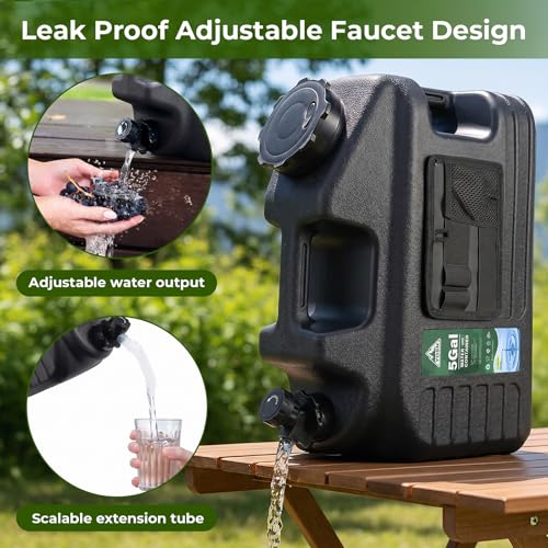 5 Gallon Water Jug, Camping Water Container, BPA Free Portable Water Dispenser with Spigot, Leak-Proof Large Camping Water Jug for Emergency Storage,Outdoor,Hiking - color: Black