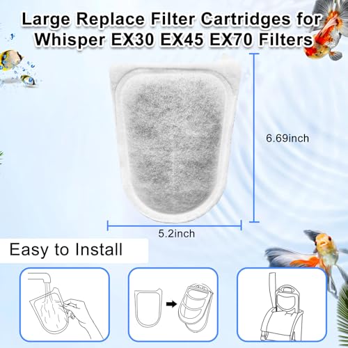 16 Pack Large Replace Filter Cartridge for Whisper EX Filter, Fish Tank Carbon Filter Cartridges for Aquarium, Compatible with Whisper EX30/EX45/EX70 Filters - size: 16 Pack
