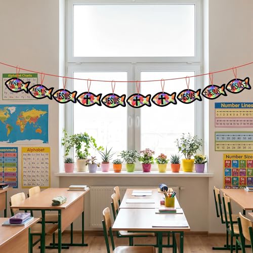 48PCS Sunday School VBS Crafts Bulk: Paper Jesus Fish Nativity Suncatchers, Religious Christian Activity DIY Kits Church Decorations, Window Stained Glass Effect Art Supplies - style: jesus fish