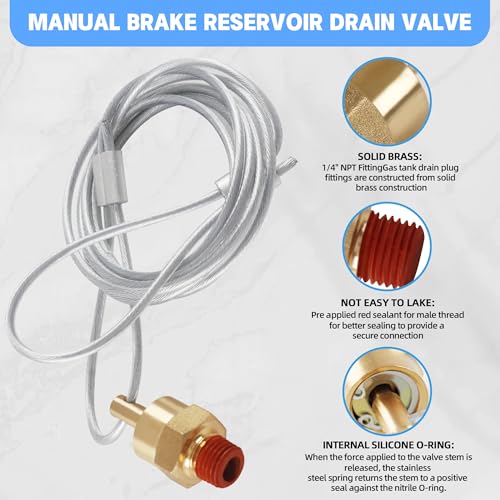 1/4” Air Compressor Drain Valve with 60” Cable(5FT), Dazakoot Air Tank Drain valve Plug for Semi Truck, Replace for Haldex 12105-8PCS - style: 8 pcs
