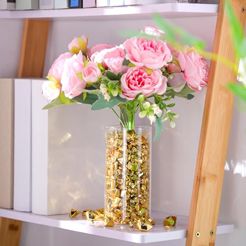 Syhood 570 Pcs 5 Sizes Gold Fake Gems Plastic Gold Rocks Jewels Acrylic Gems Crystals Fake Ice Crushed Rocks Vase Fillers Table Scatters Birthday Decoration Wedding Display - color: Gold