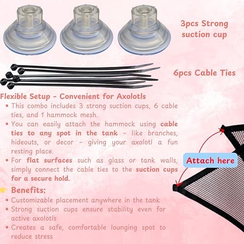 Axolotl Hammock Tank Accessories Aquarium Decor, Axolotl Hammock With Feeding Dish, Aquarium Resting Spot Food Bowl Feeder, Mesh Reptile Hammocks Lounger Ladder, Bearded Dragon Accessories (Black, S) - color: Black