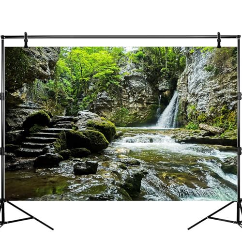 Waterfall Aquarium Background Rainforest Tropical Forest Dreamlike Natural Landscape Fish Tank Background Cascading Waterfall Tranquil Stream Reptile Tank Enclosure Backgrounds Wallpaper 24x12in - color: Brown_Green, size: 24(W)x12(H)inches/ 60(W)*30cm(H)