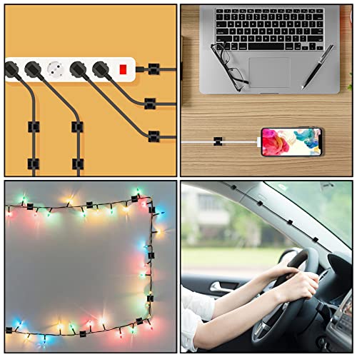 100 Pcs Cable Clips, Adhesive Cable Organizer Cord Holder Wire Clip Wire Management Self Adhesive Hooks Wire Holder for Office, Home (Black)