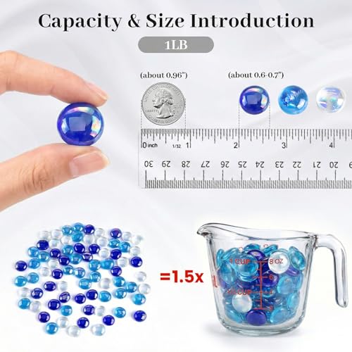 FUTUREPLUSX 1LB Iridescent Flat Glass Marbles, Vase Fillers Blue Mixed Glass Beads Rocks for Fish Tank Aquarium Decor DIY Craft - color: Iridescent Blue