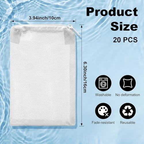 20 Pcs Aquarium Filter Bags 3.94 × 6.30 Inches Reusable Media Bags for Aquarium Extra Fine Mesh Bag Coarse Nylon with Zipper White for Activated Carbon Ceramic Rings Bio Balls