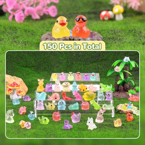150PCS Mini Resin Animals Tiny Cute Figurines Glow in Dark, Miniature Figures to Hide, Little Animal Small Accessories for Topper Desk Garden Dollhouse Landscape Aquarium Ornaments Crafts & Decor - color: Luminous Animals F-150pcs
