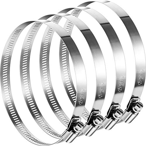 Boao 4 Pieces 8 Inch Adjustable 304 Stainless Steel Duct Clamps Worm Gear Hose Clamp for Pipe, Intercooler, Plumbing, Tube and Fuel Line - size: 8 Inch