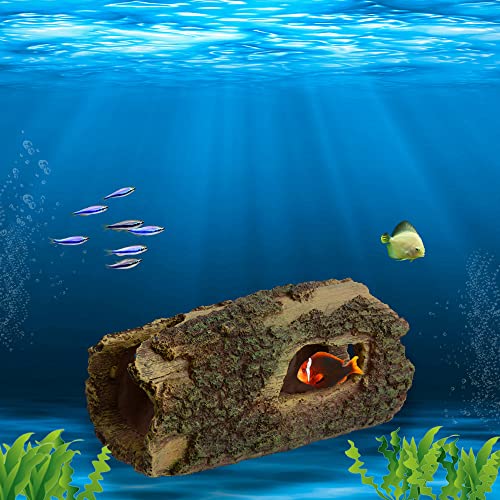 Saim Aquarium Resin Hollow Tree Trunk, Artificial Wood Cave Betta Fish House Aquarium Decoration, Suitable for Betta Cichlid Cave Rocks, Aquariums Hideout/Shelter
