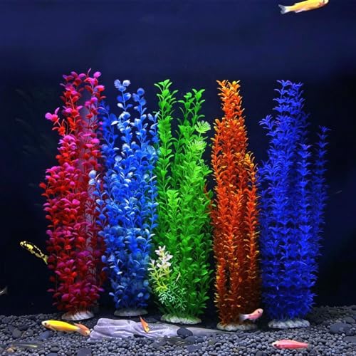 Aquarium Decor Artificial Seaweed Water Plants, Extra Large 23.6 Inches Fish Tank Plastic Plants, Tall Fish Tank Decorations with a Aquarium Diver Ornament (Purple) - color: Purple