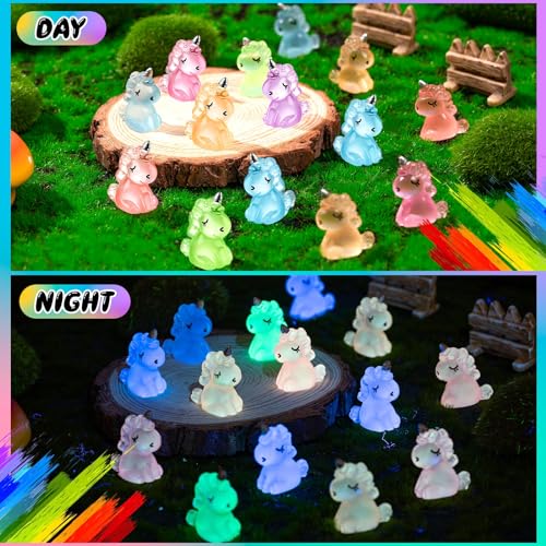 HFAYDZSW 120Pcs Luminous Mini Resin Unicorn, Miniature Unicorn Figurines, Glow in The Dark Tiny Unicorns Ornament for Garden Landscape Aquarium Dollhouse Birthday Party Room Crafts Decor