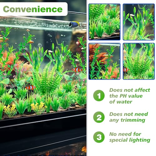 Ameliade Aquarium Artificial Green Plastic Plants Decorations 26 PCS Large Fish Tank Accessories Goldfish Betta Tank Decor