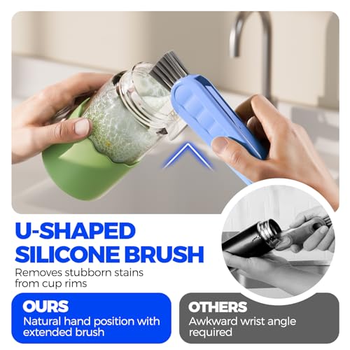 6 Pack Holikme 4 in 1 Cup Lid Cleaning Brush Set with 3 Straws, Multifunctional Bottle Brush, Silicone Cup Lid Gap Cleaner, Durable Bristle Crevice Cleaning Brush, Blue - color: Blue
