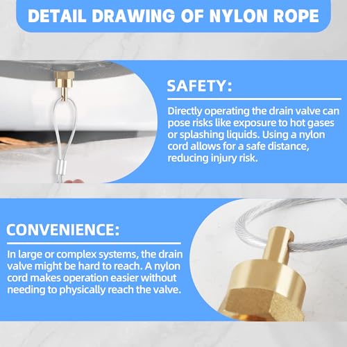 1/4” Air Compressor Drain Valve with 60” Cable(5FT), Dazakoot Air Tank Drain valve Plug for Semi Truck, Replace for Haldex 12105-8PCS - style: 8 pcs