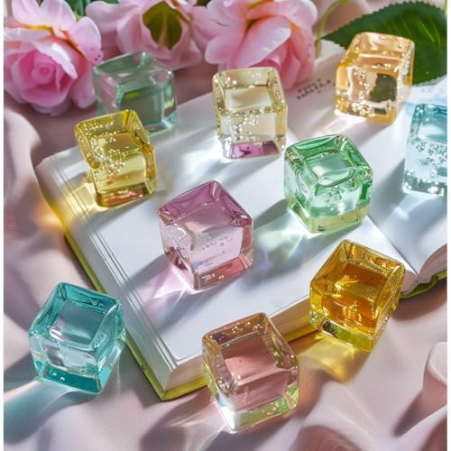 HappyFiller 76 PCS 0.7 Inch Multi Colors Fake Crystal School Counting Plastic Ice Cubes Acrylic Artificial Square Rocks for Photography Props,Food Display,Vase Filler,Table Scatters,Arts Crafts - color: Multi Colors