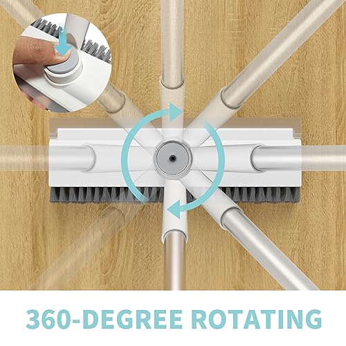 Floor Scrub Brush with Long Handle, 3 in 1 Scrape and Heavy-Duty Stiff Bristle Scrubber Brush Broom for Cleaning Shower Bathroom, Patio, Pool, Garage, Kitchen, Wall and Deck (White, 1 Pack) - color: White, size: 1 PACK