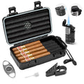 Flauno Travel Cigar Humidor Case - Portable Humidor Kit with Lighter (Without Gas), Cutter, Holder, Humidifier & Dropper, Waterproof, Crushproof, Airtight Seal (Holds up to 10 Cigars) - size: Holds up to 10 Cigars with Cigar Lighter