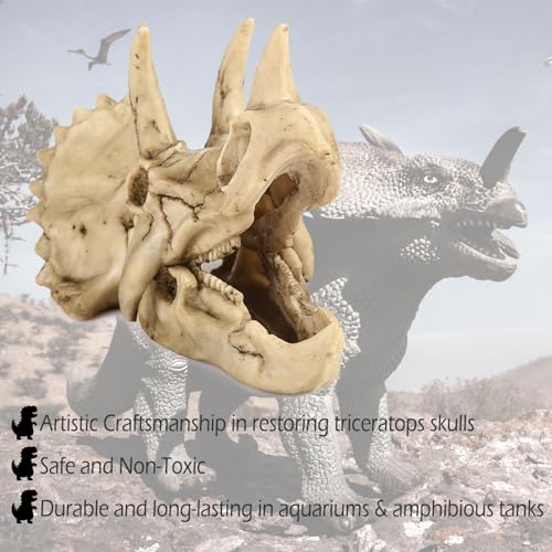 Fish Hideout Cave Dinosaur Animal Skull Reptile Ornament Halloween Décor for Terrarium Aquarium Large Decorations Betta Tarantula Snake Decor Bones - color: Triceratops