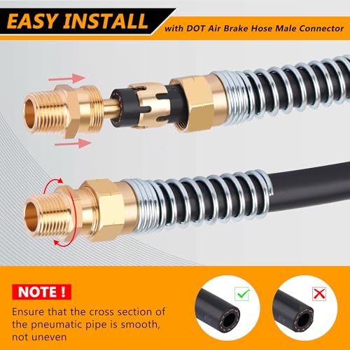 8PCS Brass DOT Air Brake Hose End Fittings, Dazakoot 1/2” Hose x 1/2” Male Connector with Spring Guard, Air Brake Line Fitting, Repair Fittings With 8 Pack Sleeve Tubes - size: 1/2" Hose X 1/2" Male, style: 16PCS KIT