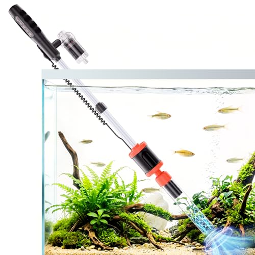AKKEE Aquarium Vacuum Gravel Cleaner Handle Control, 8 in 1 Multifunctional 36W Electric Fish Tank Cleaner Vacuum for Automatic Water Change, Wash Sand, Water Circulation and Timed Off，Orange