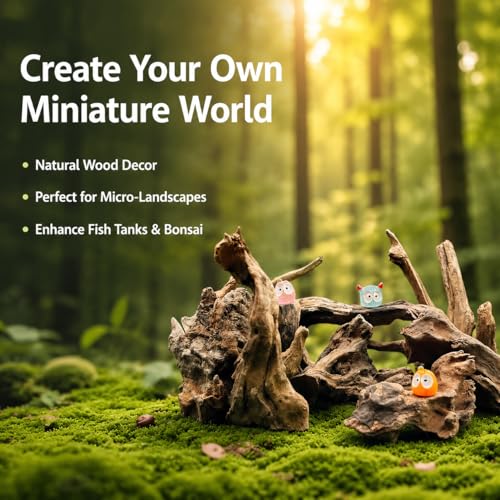 Aquarium Driftwood Unique Wooden Logs with Small -Like Decorative Mini House Figurines Suitable for Fish Bowl Classroom Decoration