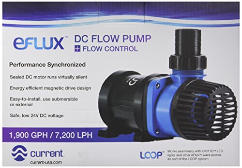 CURRENT USA eFlux DC Flow Pump with Control 1900 GPH | Loop Controllable Aquarium DC Return 380-1900 GPH | Quiet, Submersible or External | Fish Tank, Sump, Pond, Freshwater and Saltwater Marine Use - size: 1900 GPH
