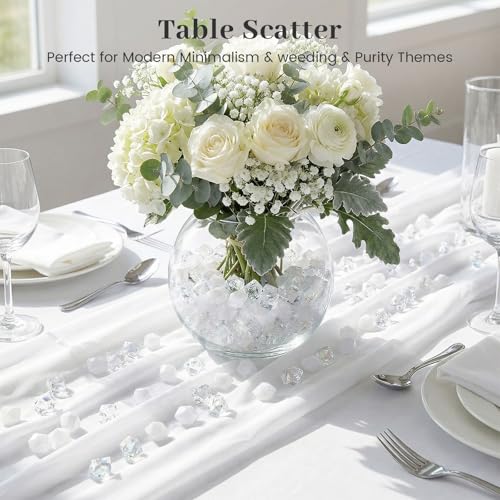 DomeStar 150PCS Fake Ice, White Acrylic Fake Diamonds Vase Filler Plastic Gems Crushed Ice Rocks for Home Table Decorations - color: White