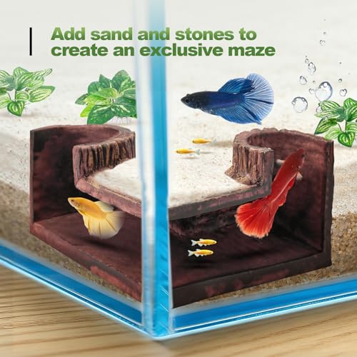 CousDUoBe Aquarium Cave | 90° Corner Fish Cave Viewing Tunnels Silk Aquarium Plants，Betta Fish Tank Accessories BPA-Free Premium Resin,Fish Tank Cave for Corners (5.3” x 2.7” x 2”) - size: Style B