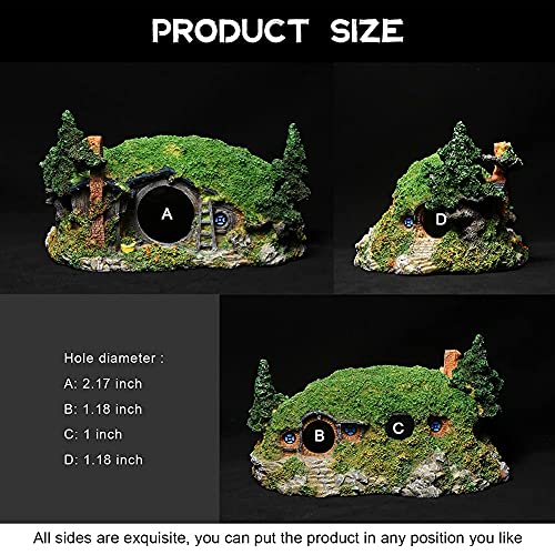 Hobbit Fish Tank Decorations Reptile House Hidden Hole Landscaping for Aquarium and Reptiles Decorations Mini Garden Decorating Two Sizes (L) - color: Hobbit-l