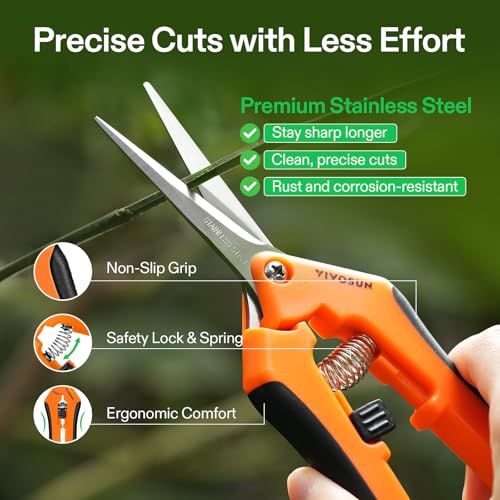 VIVOSUN 2-Pack 6.5 Inch Gardening Scissors Hand Pruner Pruning Shear with Straight Stainless Steel Blades Orange - style: Orange Straight Blade