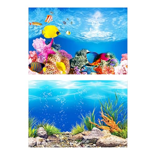 YUANGUANGUANDouble Sided Fish Tank Background 12 x 20 Inches for Fish Tanks Aquarium Backgrounds Decorative Poster Paper Sticker Waterproof Fish Tank Wallpaper