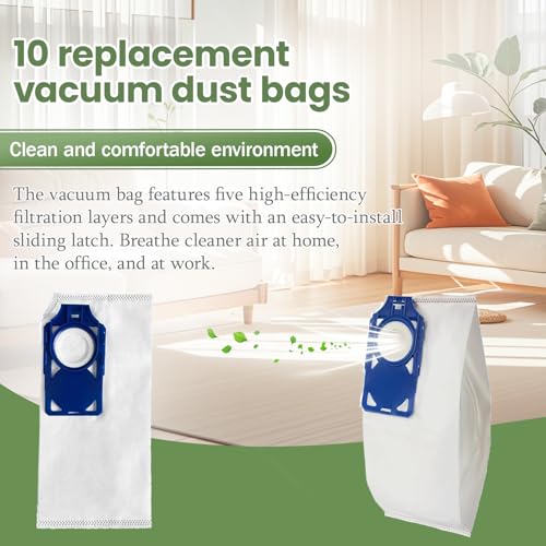 10 Pack R30D HEPA Replacement Dust Bags for Riccar Brilliance R30PET,R30D, R30P, & Simplicity Synchrony S30PET,S30D, S30P, Part RNHC-6/SNH-6,Upright Vacuums Cleaner
