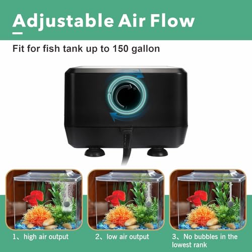 hygger 5W/10W Ultra Quiet Aquarium Air Pump, Adjustable Oxygen Aerator with Dual Outlets – 160 GPH/250 GPH for Fish Tanks up to 150 Gallons/600 Gallons - size: 10W, Up to 600 Gallon Tank