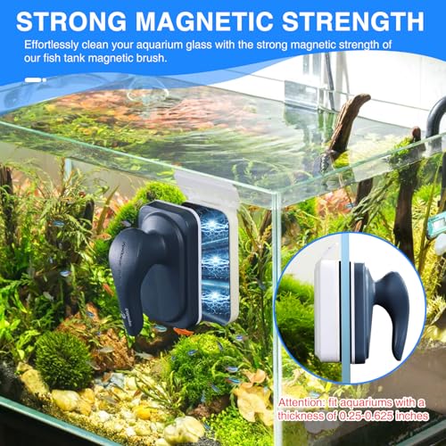 fishkeeper Aquarium Strong Magnetic Glass Cleaner Brush, Fish Tank Algae Magnet Cleaning Tool with 2 Detachable Scrapers, Mag Float Scrubber for 0.25-0.625Inch Glass and Acrylic Tanks - size: Large for Glass Thickness：1/4"-5/8"