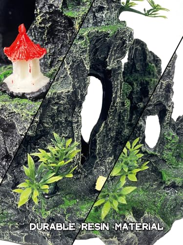 Aquarium Decor - Tall and Large Mountain Rock Ornament with Red Tower for Fish Tank,Aquarium Hideout with Rock Texture for Betta,Guppy,Shrimp-Safe Aquatic Decoration, Fish Hiding House - color: Large Peak Rock - Red Tower