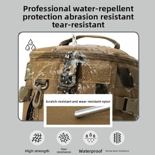 Tactical Fishing Backpack with Rod Holders,35L MOLLE Tackle Bag Water Resistant for Men and Women,Outdoor Gear Storage for Saltwater and Freshwater (Brown) - color: Brown