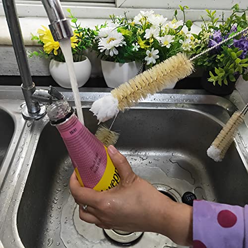 NewFerU Stainless Steel Soda Bottle Cleaning Brush in Natural Boar Bristle Wool Tip Long Handle, Flexible Bendable Thick Wire Cleaner for Narrow Neck Water Baby Bottles Straw Pipe Tube Flask (Big) - color: Big