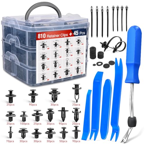 Nilight 855Pcs Car Push Retainer Clips Auto Fasteners Kit Included 16 Sizes Nylon Bumper Fender Rivets Door Trim Panel Clips with 5 Fasteners Remover 10 Cable Ties for Toyota GM Ford Honda Chevy - color: 855Pcs
